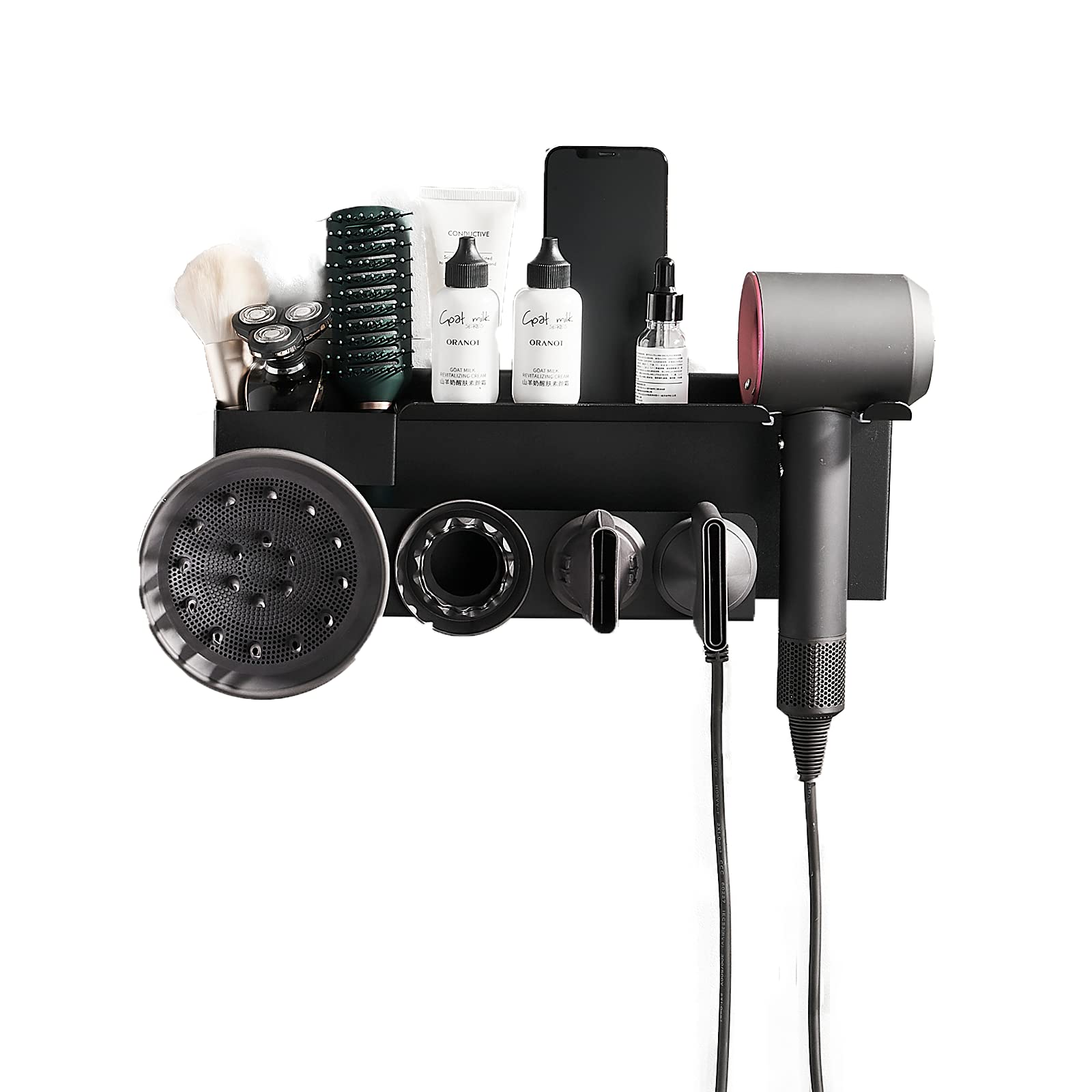 Hosoncovy Steel Hair Dryer Wall Mount Holder with Shelf for Dyson
