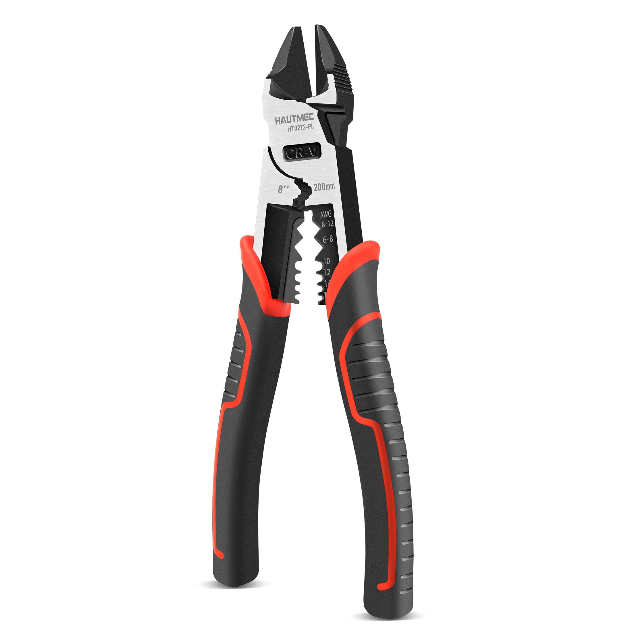 HAUTMEC 8" Diagonal Cutting Pliers | Heavy Duty CRV Steel Wire Cutters