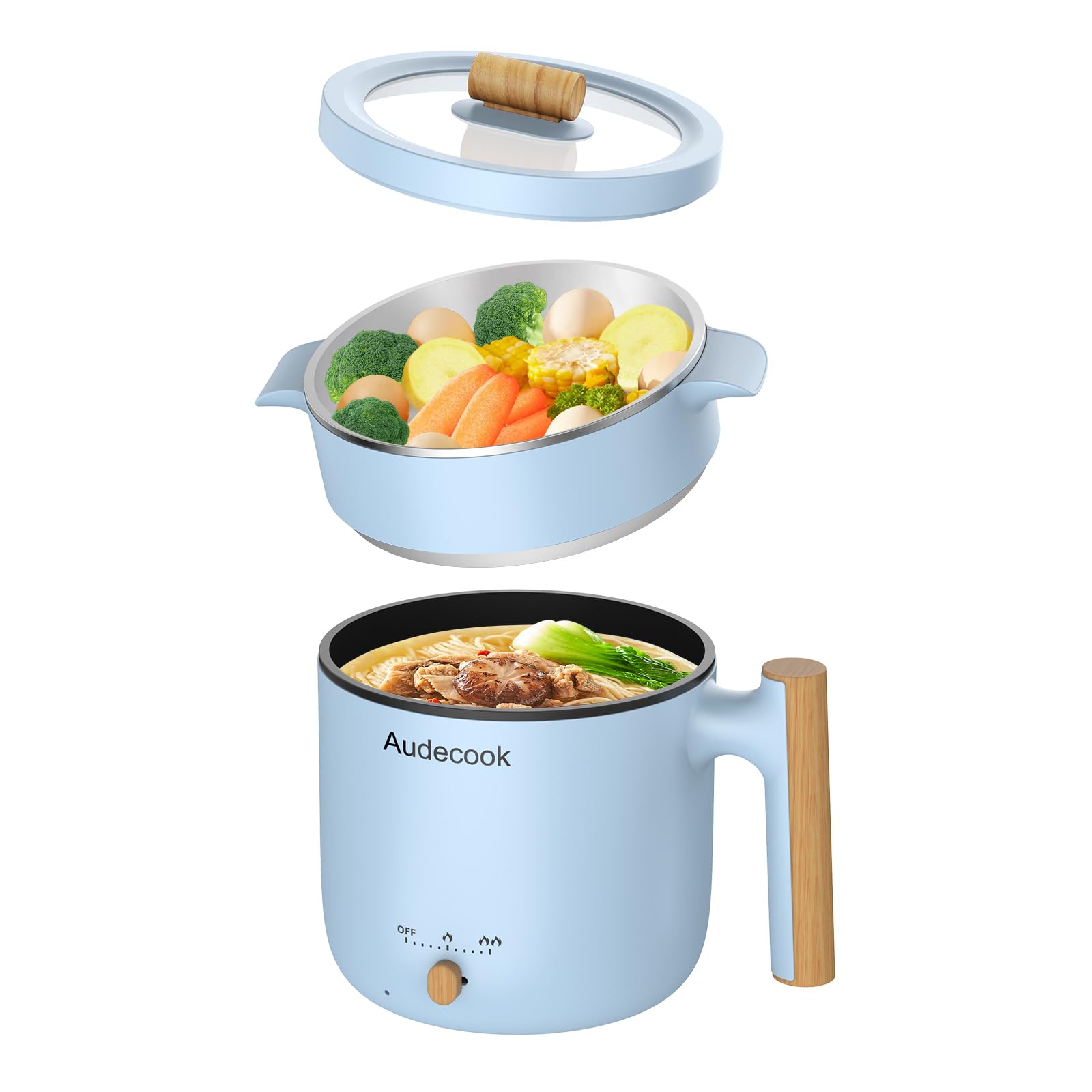 Audecook 1.8L Electric Hot Pot with Steamer | Portable Non-Stick Skillet