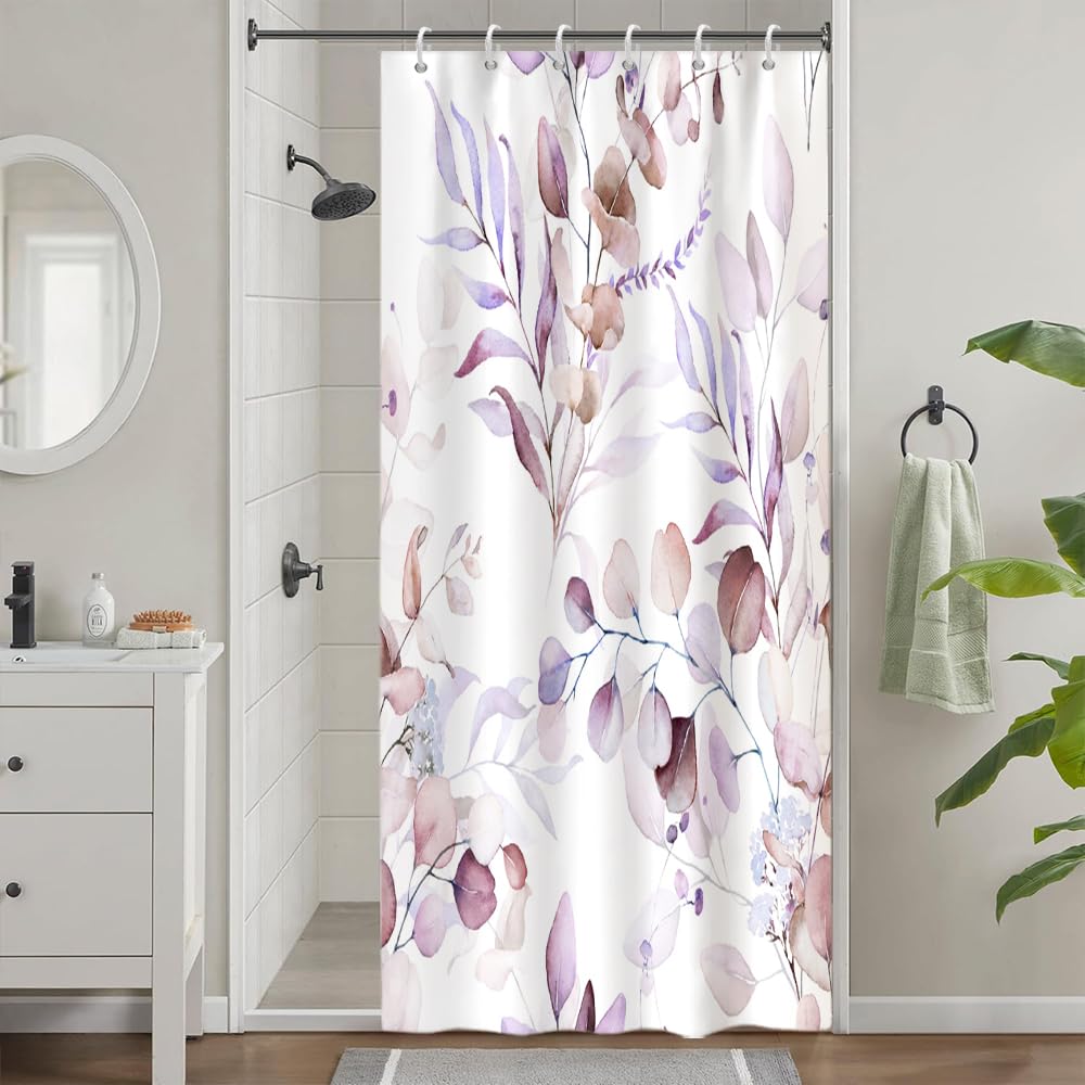 Uiiooazy Eucalyptus Stall Shower Curtain | Pink Floral Waterproof Polyester