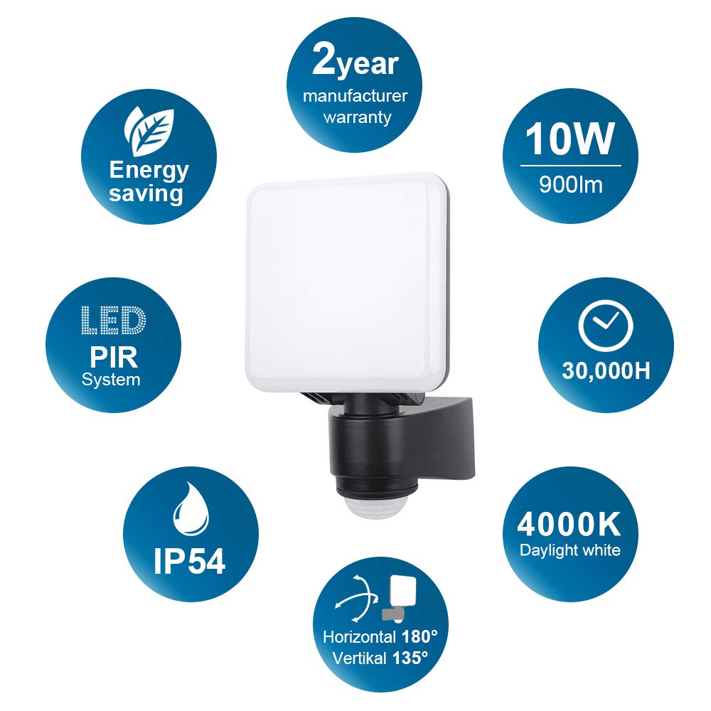 Jolof Store 10W LED Outdoor Wall Light – IP54 Motion Sensor Security
