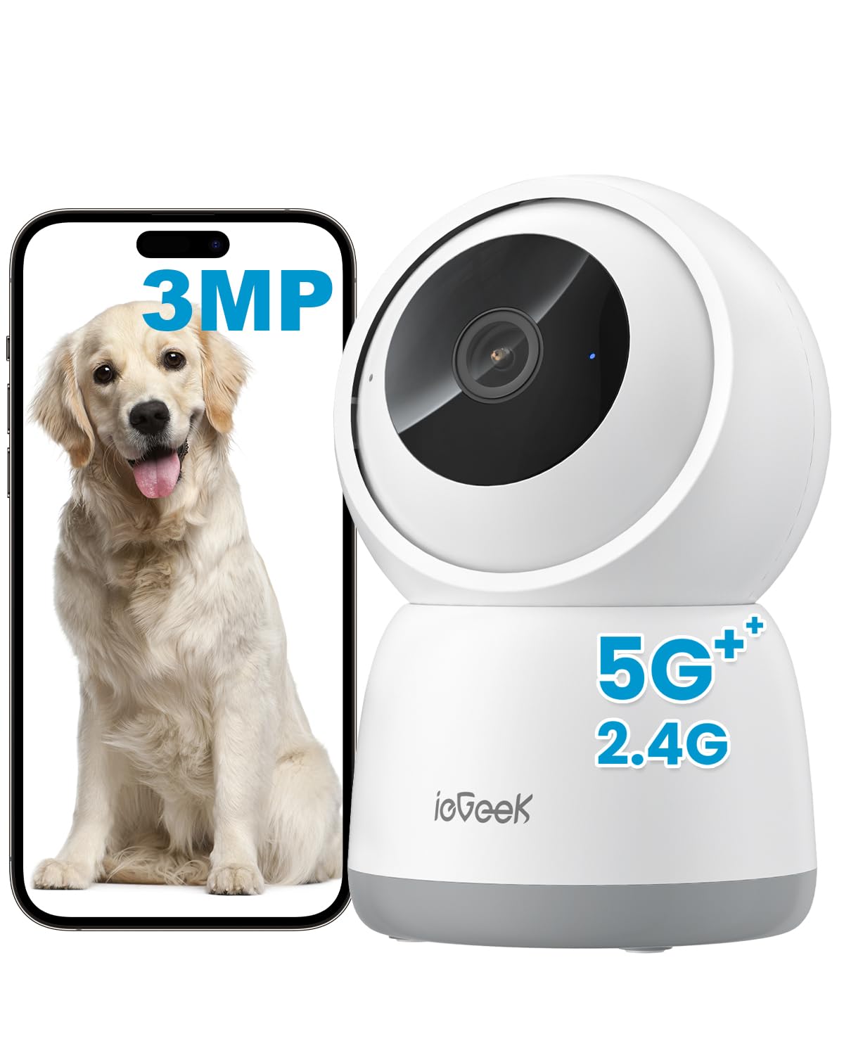 ieGeek 2K 3MP Indoor Security Camera – 360° PTZ WiFi Pet Monitor