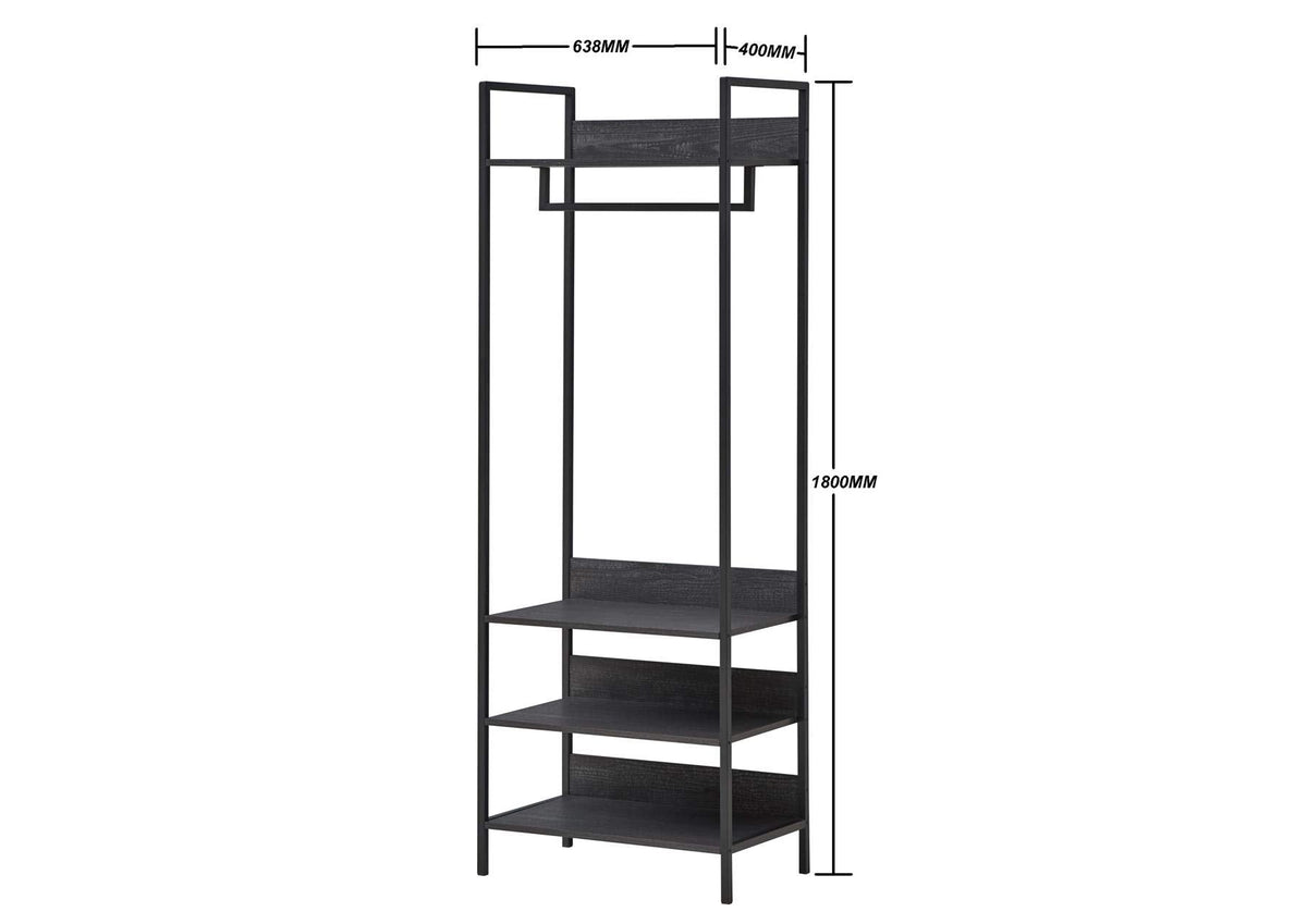 Timber Art Design UK Zahra Bedroom Double Open Wardrobe 4 Shelves Furniture Storage Cupboard Black - image 3