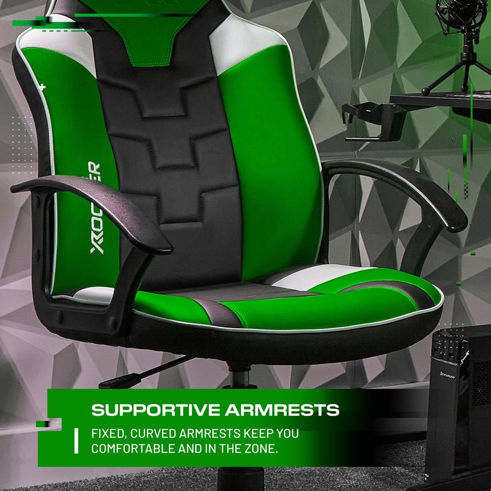 X-Rocker Saturn Mid Back Compact Gaming Chair for Kids & Teens - Ergonomic, Comfortable, Height Adjustable, Wipe-Clean Faux Leather - Black/Green - image 4
