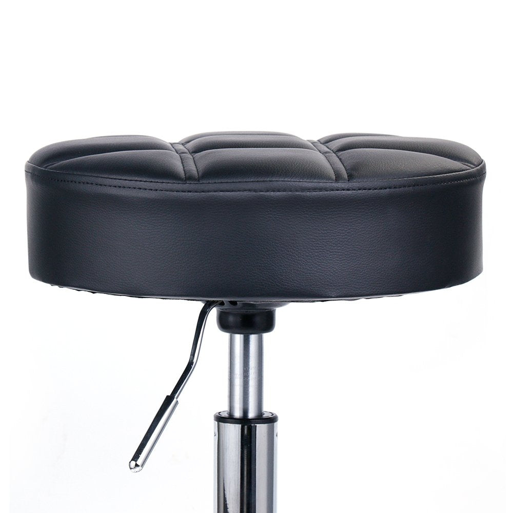 Round Swivel Beauty Stool Adjustable PU Leather Seat Black / Φ14"
