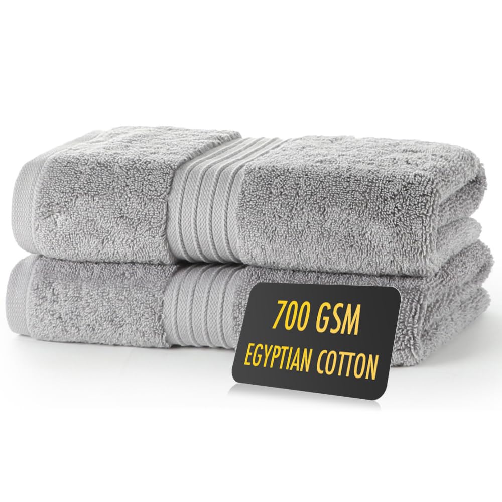 ALSAP Egyptian Cotton Hand Towels – 700 GSM Grey Bathroom Set, Pack of 2