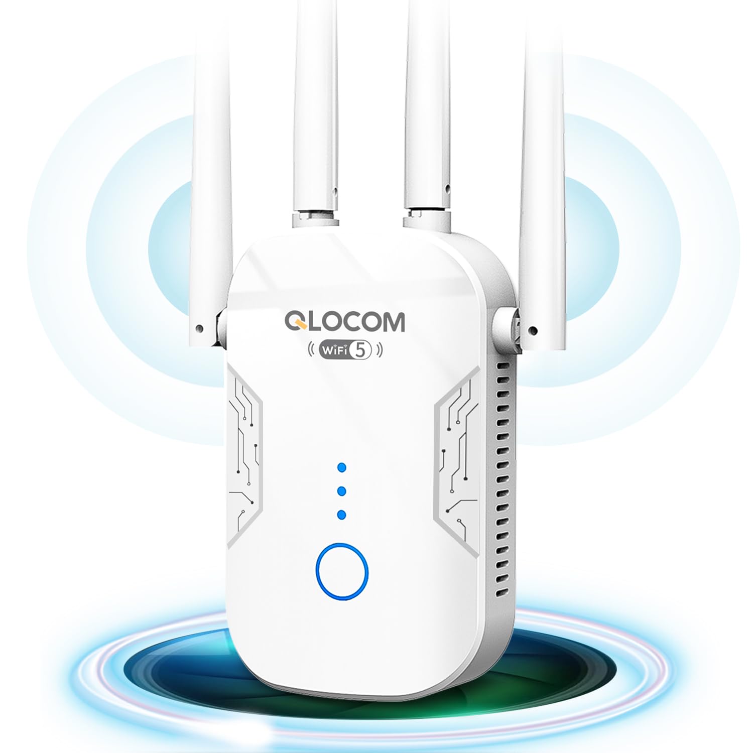 QLOCOM WiFi Extender | 1200Mbps Dual Band Range Booster | 2800 Sq.Ft