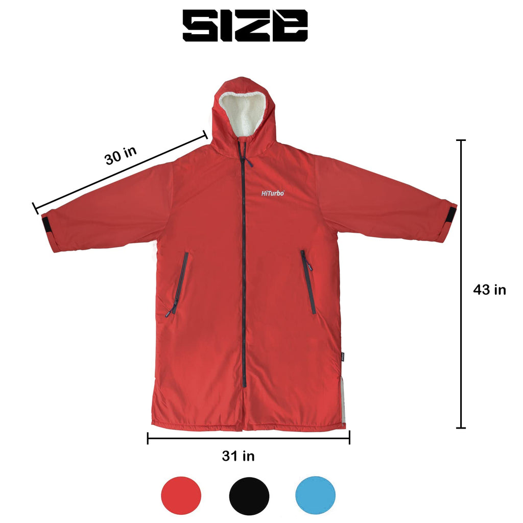 Hiturbo Waterproof Changing Robe – Fleece Lined Surf Poncho Coat in Red