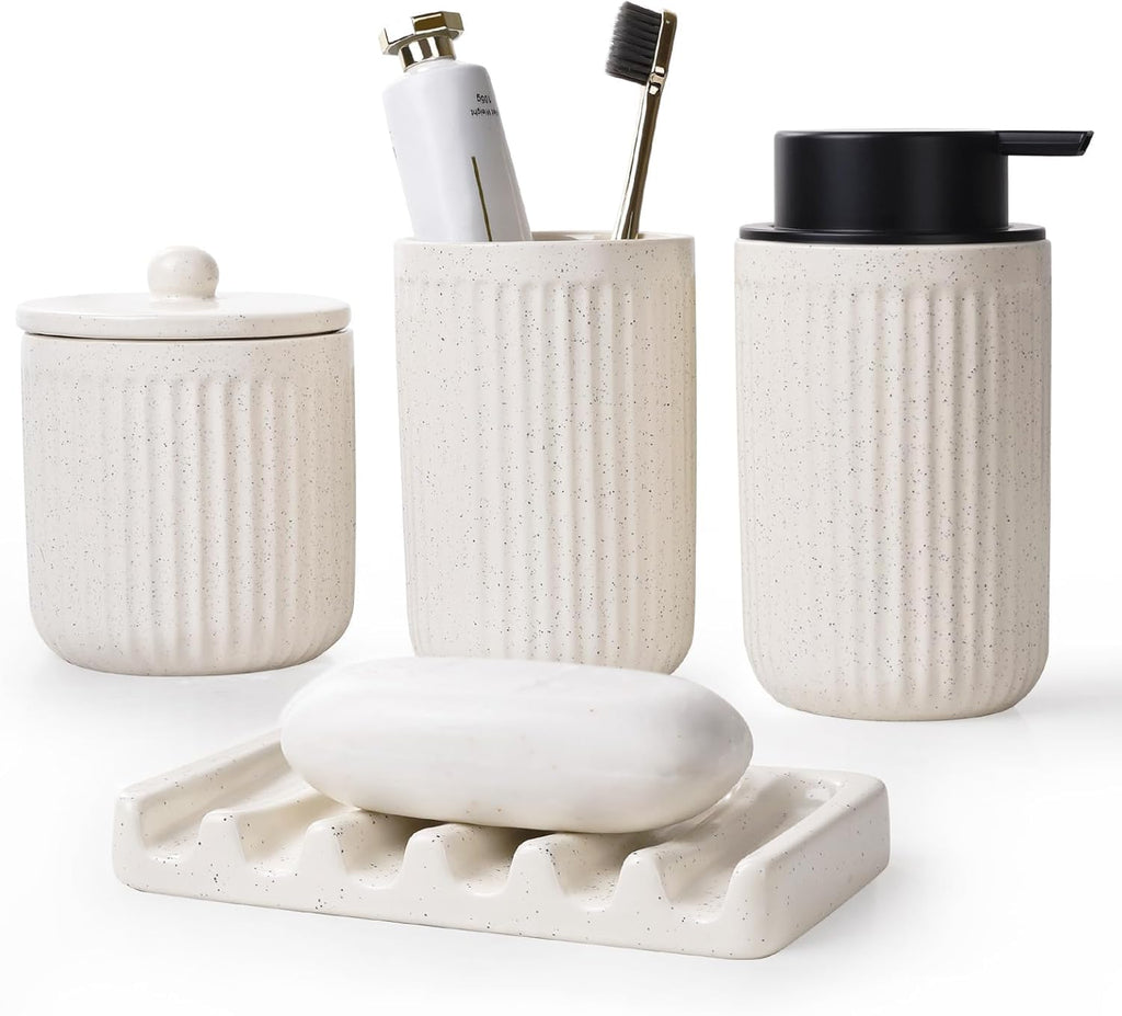 BosilunLife Ceramic Bathroom Accessories Set - Bathroom Counter Soap Set Beige Bathroom Decor Sets Accessories Bathroom Lotion Soap Dispenser and - image 1
