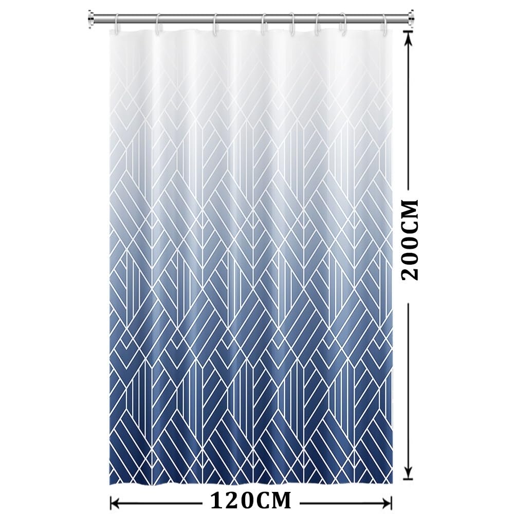 Xiaoterna 120x200cm Modern Abstract Stripes Shower Curtain White Blue Gradient Lines Waterproof Polyester Bathroom Curtain Geometry Aesthetics - image 2