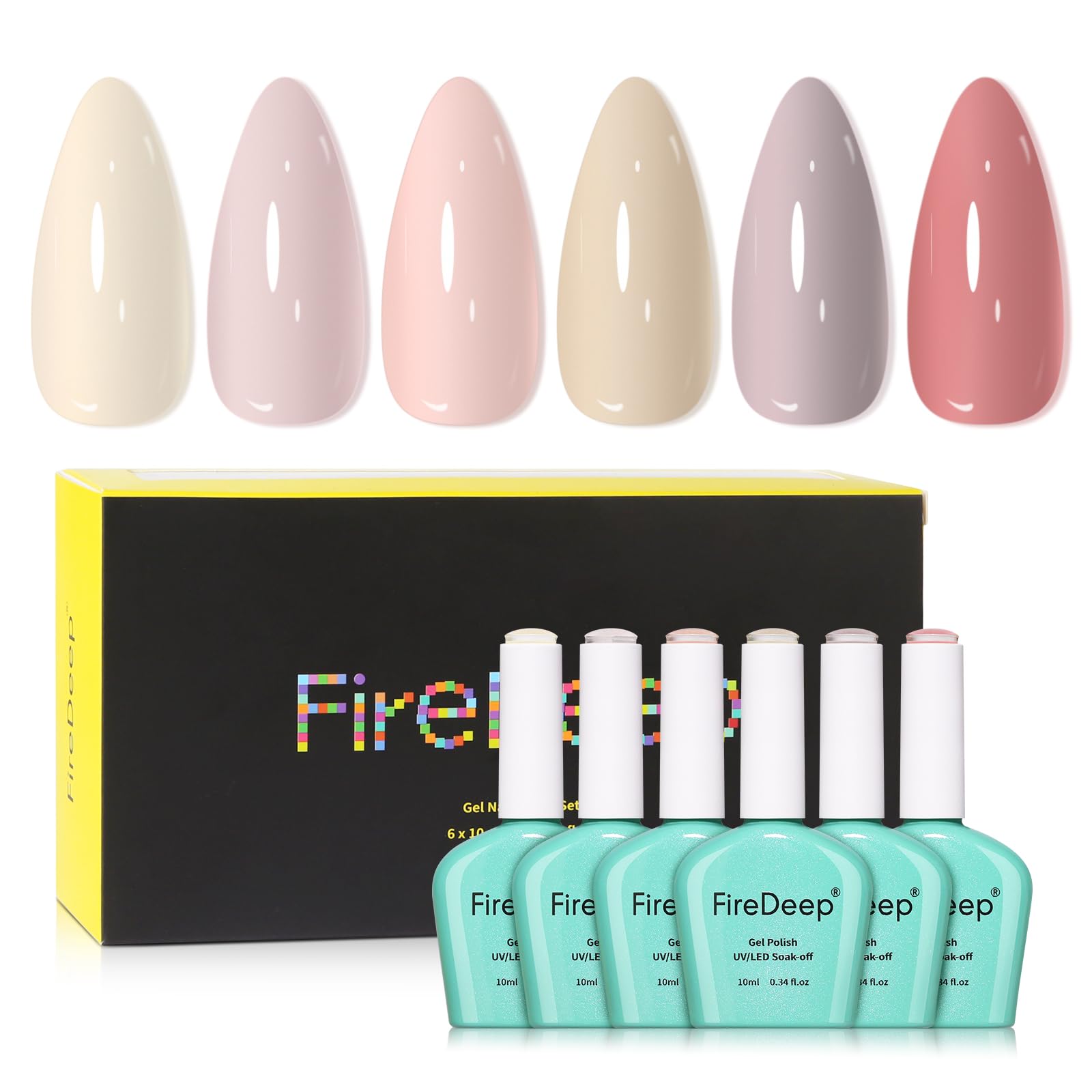 Firedeep Hema Free Gel Nail Polish Set | 6 Colors Nude Pink Kit 10ml