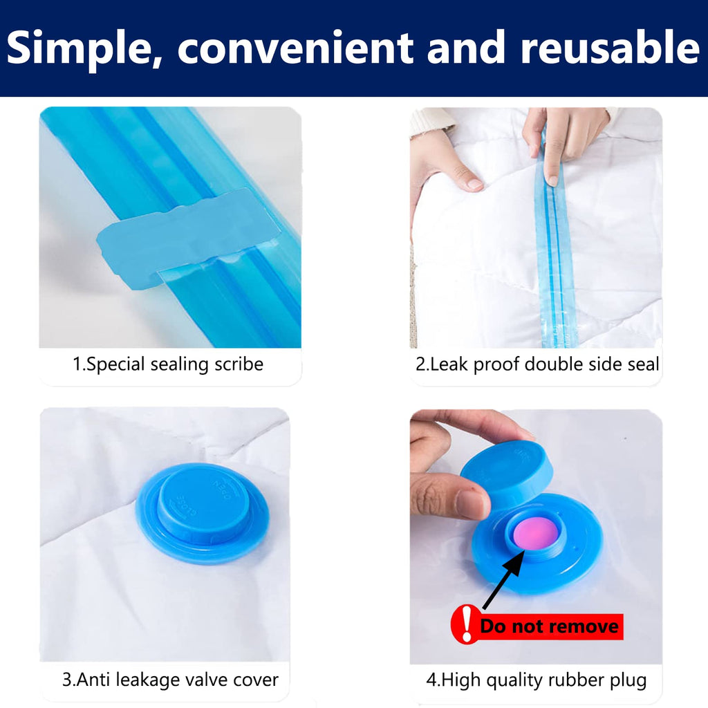 Vacuum Storage Bags for Clothes - 6 Pack2 Jumbo + 2 Large Medium Reusable Sealer with Double Zip Seal Travel Space Saver Duvets, Bedding, Quilts - image 5