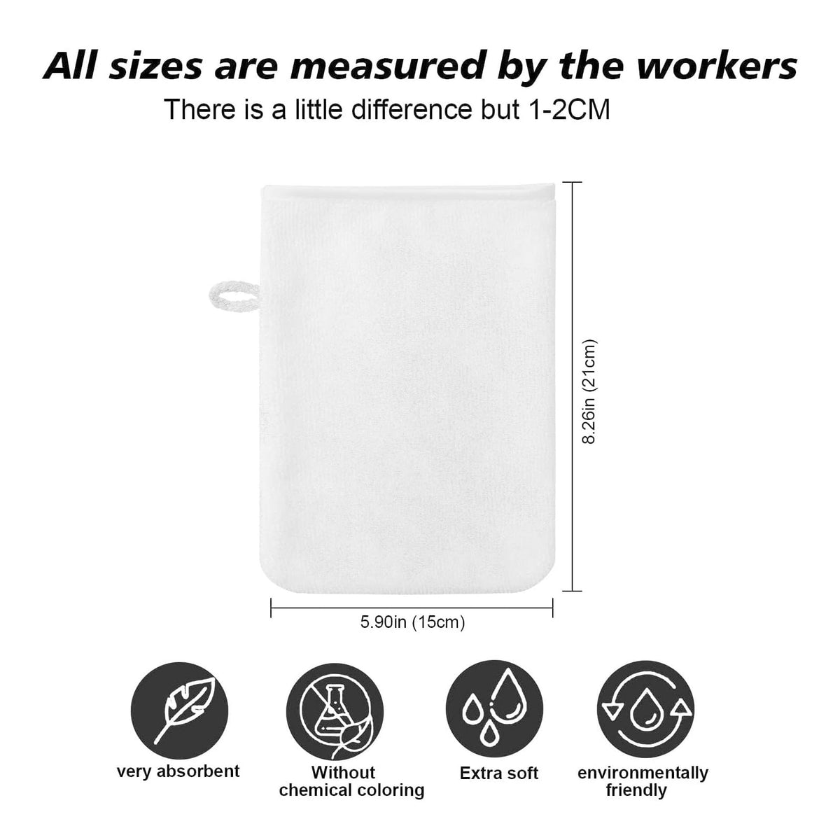 PHOGARY Pack of 10 Microfibre Body Wash Mitts White, Soft Face Cleansing Mitts, Bath SPA Terry Cloth, 15x21 cm - image 2