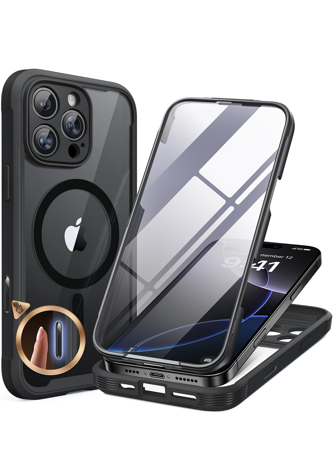 Miracase iPhone 16 Pro Max Magnetic Case with Screen Protector - Black