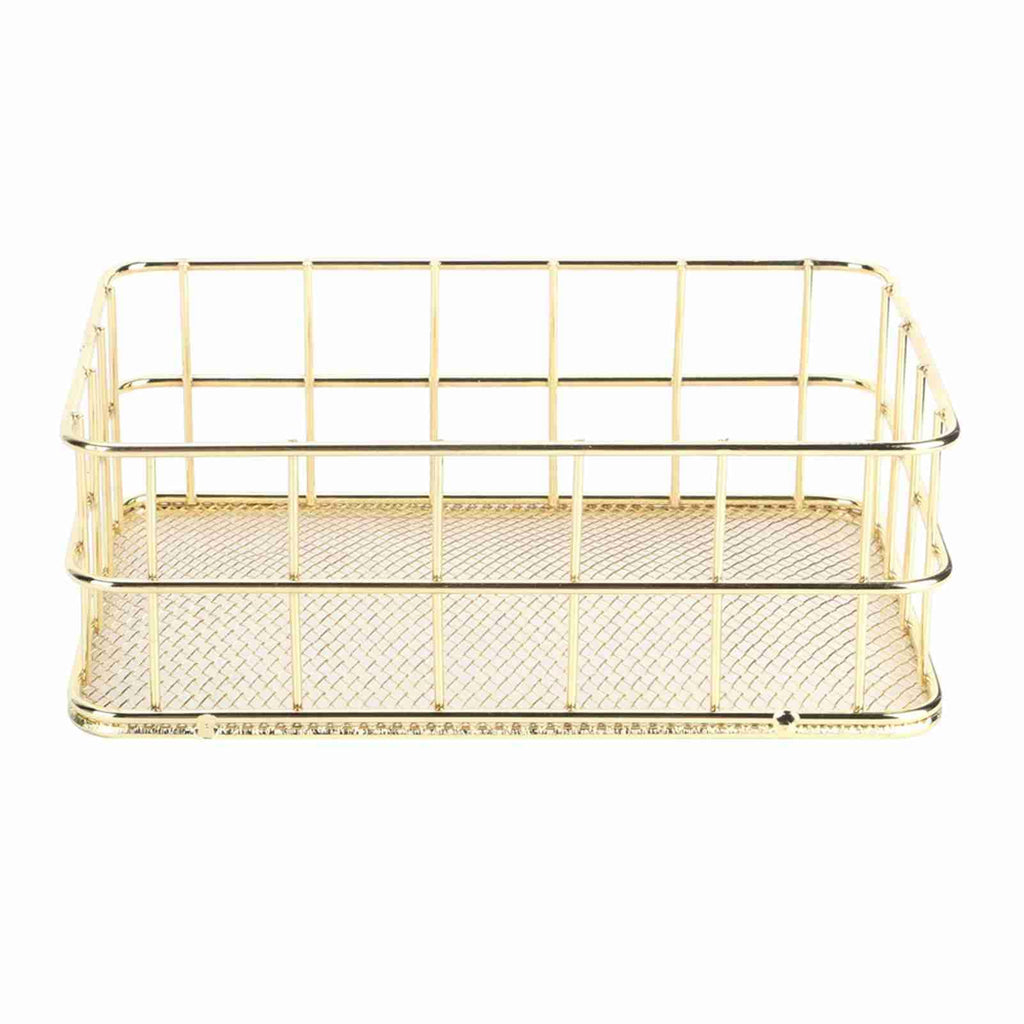 WGFOIP Metal Wire Mesh Storage Basket, Golden Iron Desktop Organizer with Sturdy Wrought Iron Construction
