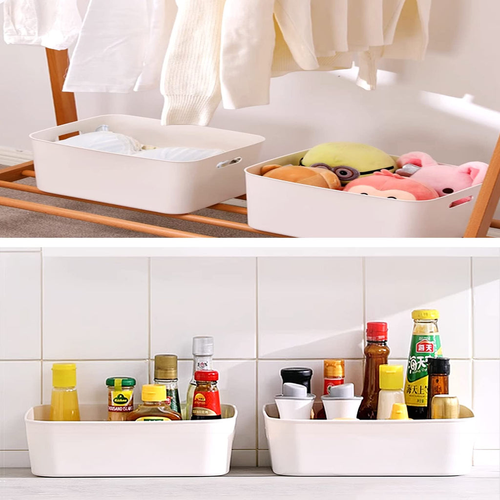 Fizleca 3 Pcs White Storage Baskets, Stackable Plastic Bathroom Organiser Boxes with Handles for Kitchen - image 4