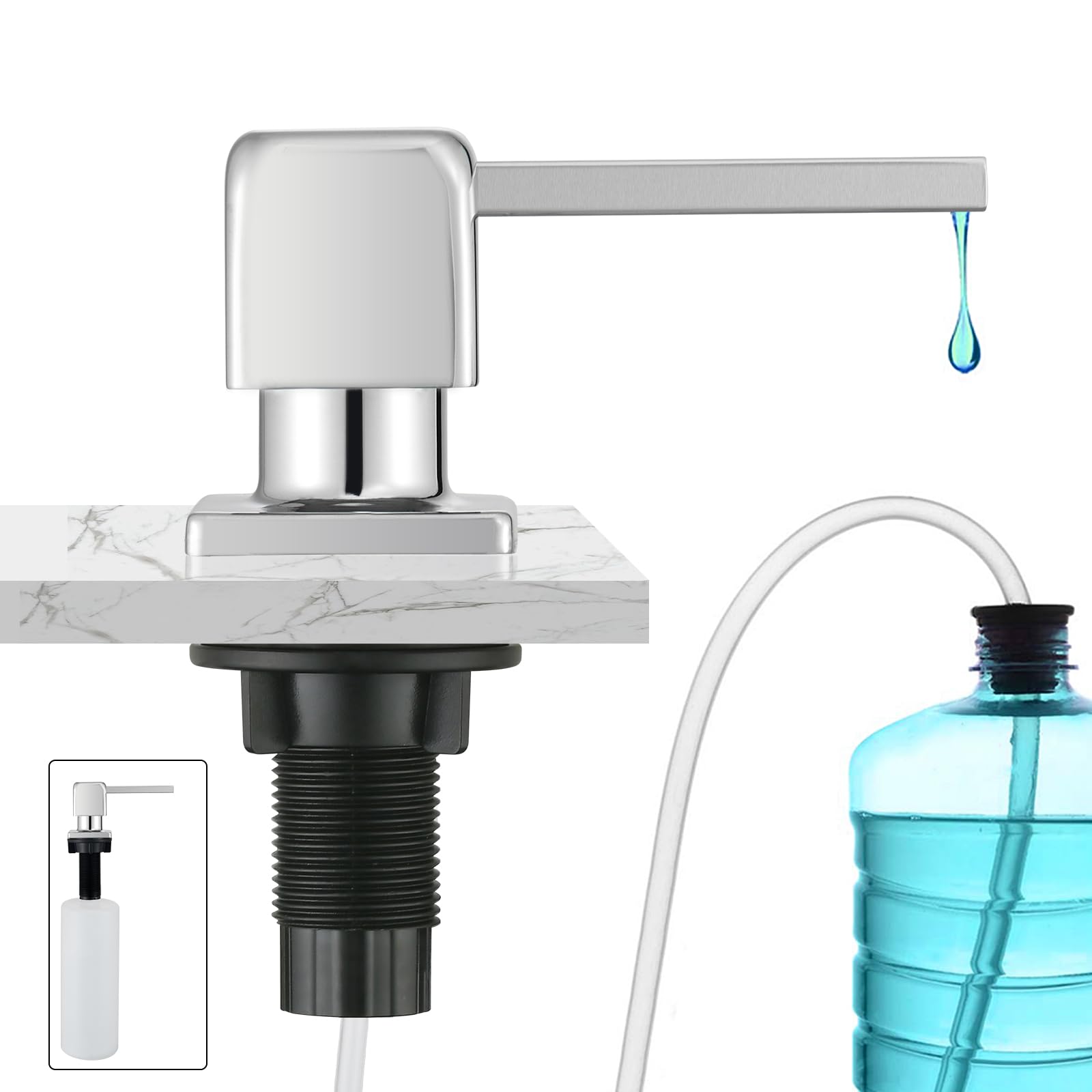 CREA Built-in Kitchen Sink Soap Dispenser | Chrome Stainless Steel Pump