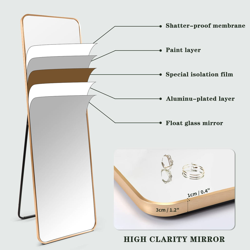 HORLIMER Full Length Standing Mirror | 60x18 Aluminum Frame Gold Mirror