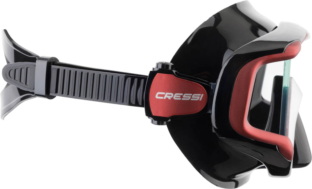 Cressi Liberty Triside Panoramic 3-Glass Diving Mask – Black/Red