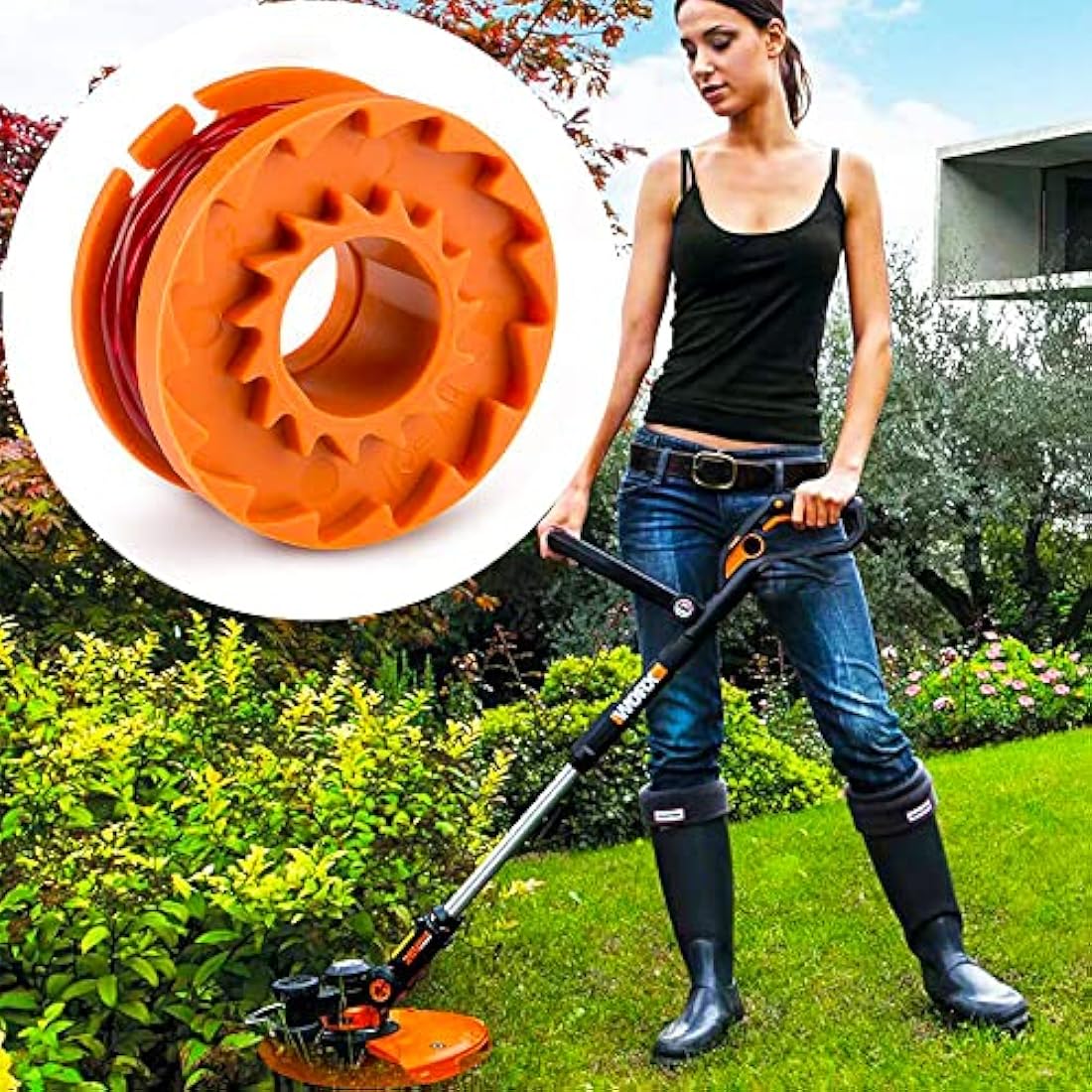 Worx WA0010 Compatible Trimmer Spool Line & Cap Set – 5 Piece Kit