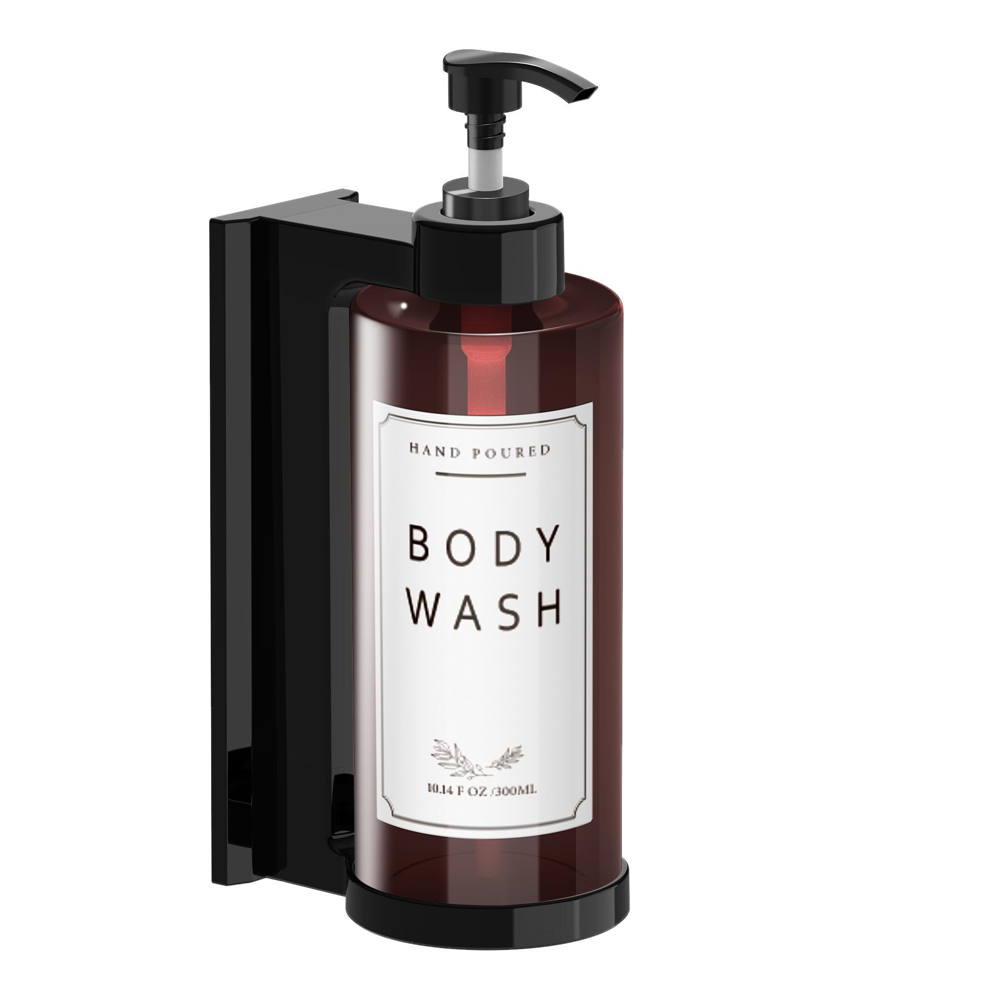 NICEME Wall Mounted Soap Dispenser – 300ml Drill-Free Amber Shampoo Bottle