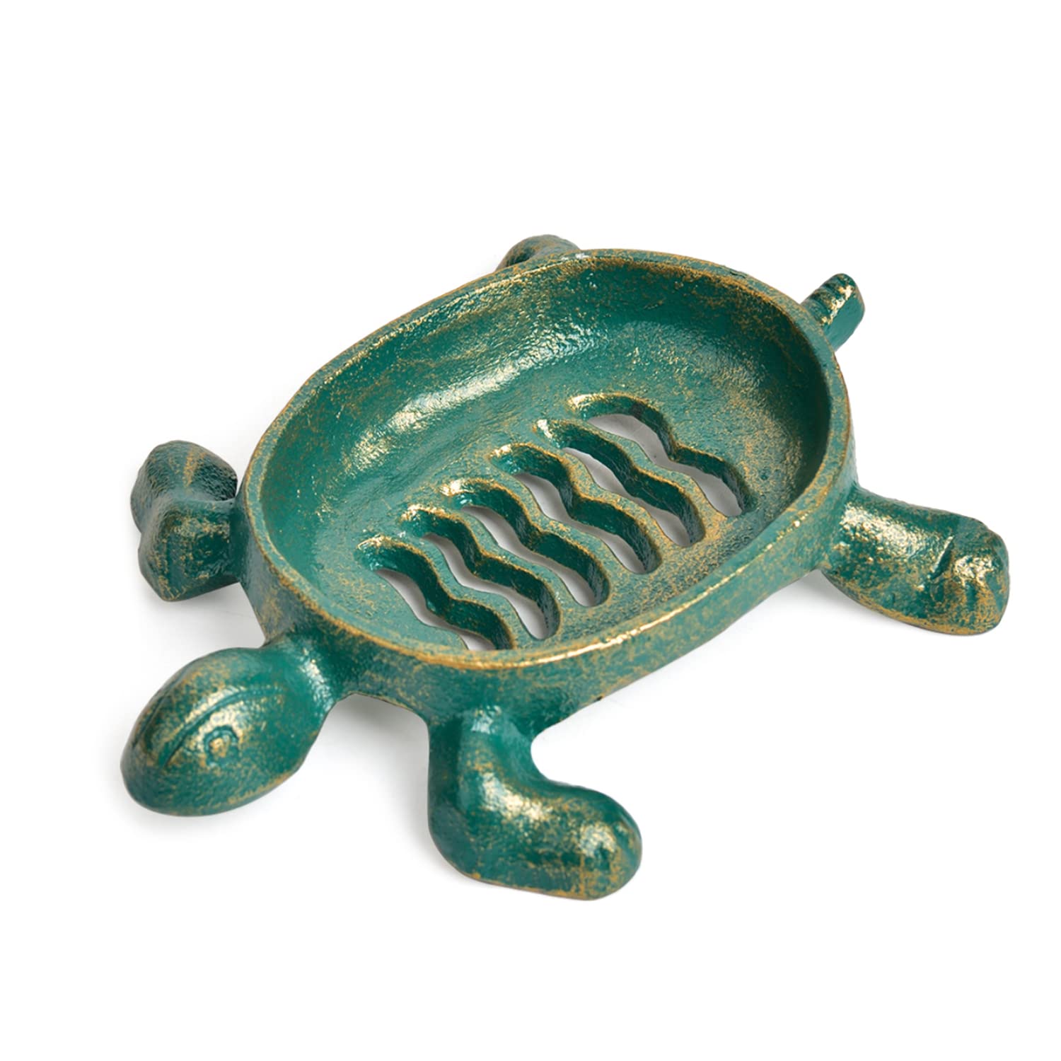 Sungmor Cast Iron Tortoise Soap Holder – Antique Green & Gold Drainable Dish
