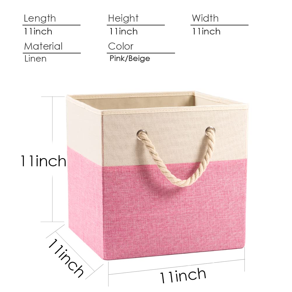Prandom Foldable Cube Storage Bins 28x28x28cm 4-Pack Fabric Linen Storage Baskets Cubes Drawer with Cotton Handles Organizer for Shelves Closet - image 5