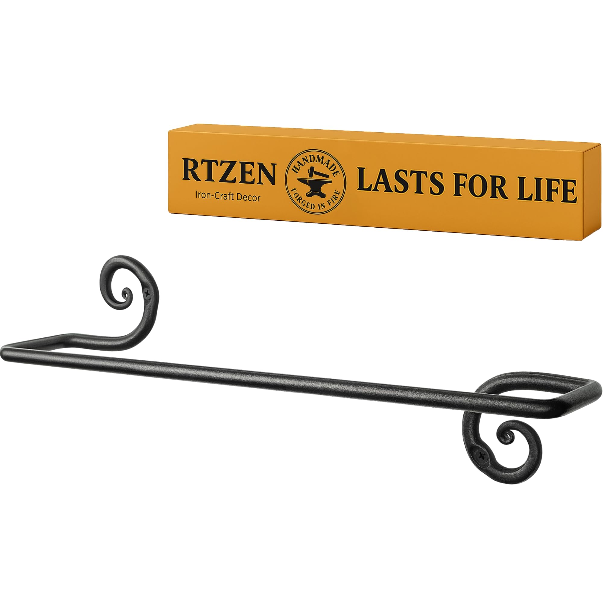 RTZEN 16" Wrought Iron Towel Bar – Matte Black Farmhouse Wall Mount Holder