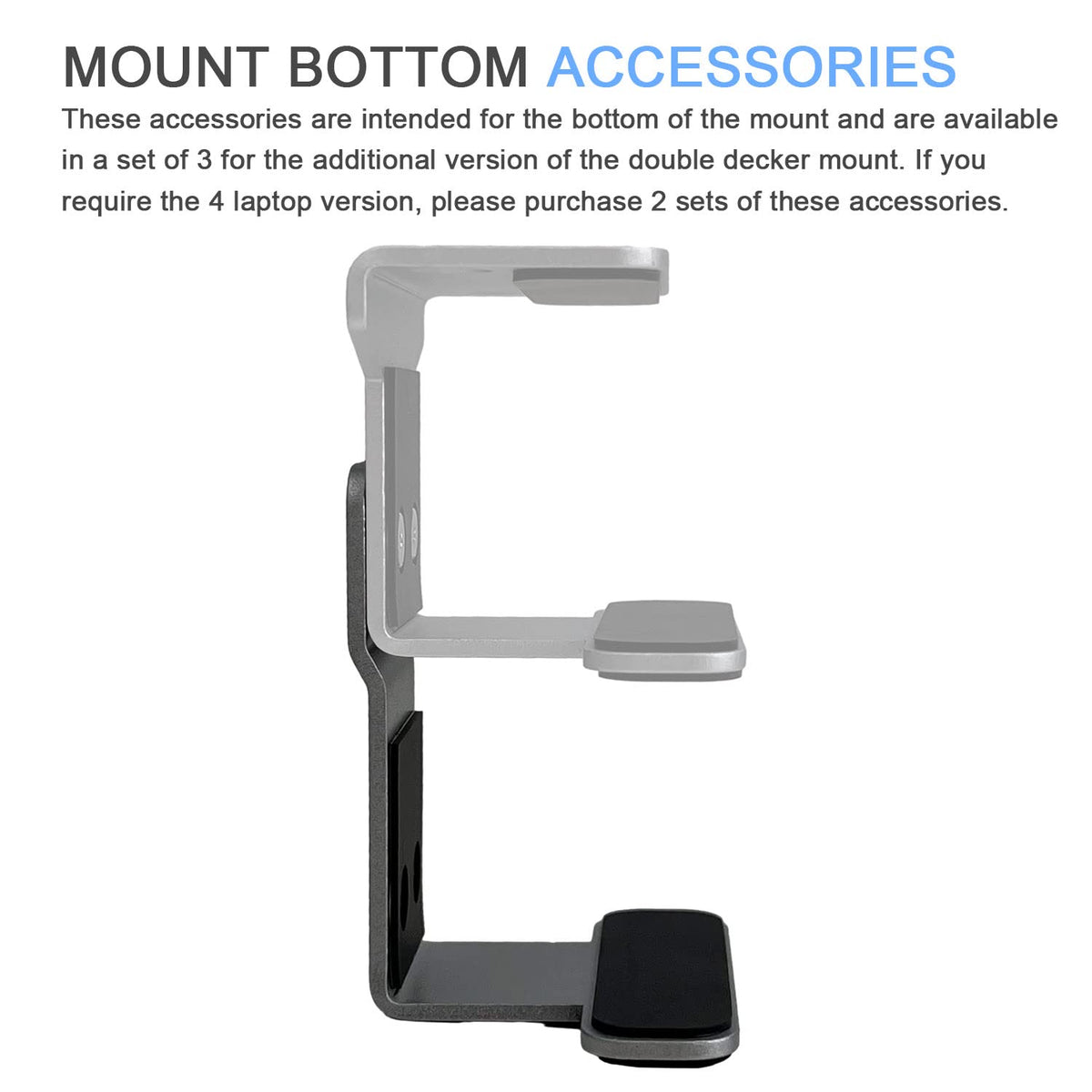 JEMACHE Under Desk Laptop Extra Mount, Metal Extra Holder Accessories for Triple or 4 Laptop Version Silver - image 3