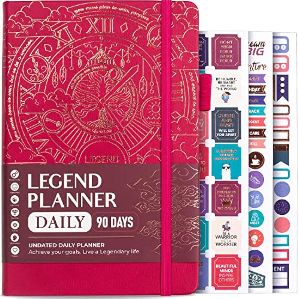 Legend Planner Undated Daily Organizer - A5 PU Leather Productivity Journal
