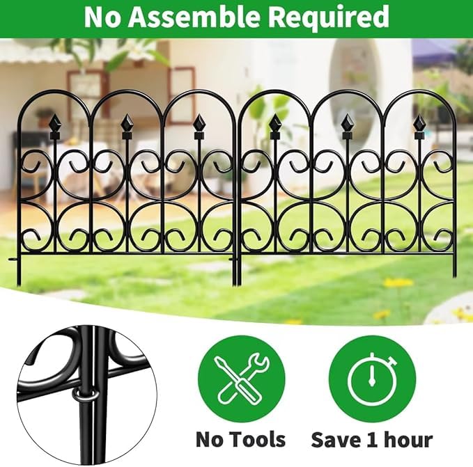 Amagabeli Decorative Garden Fence | 5-Panel Rustproof Metal Dog Barrier