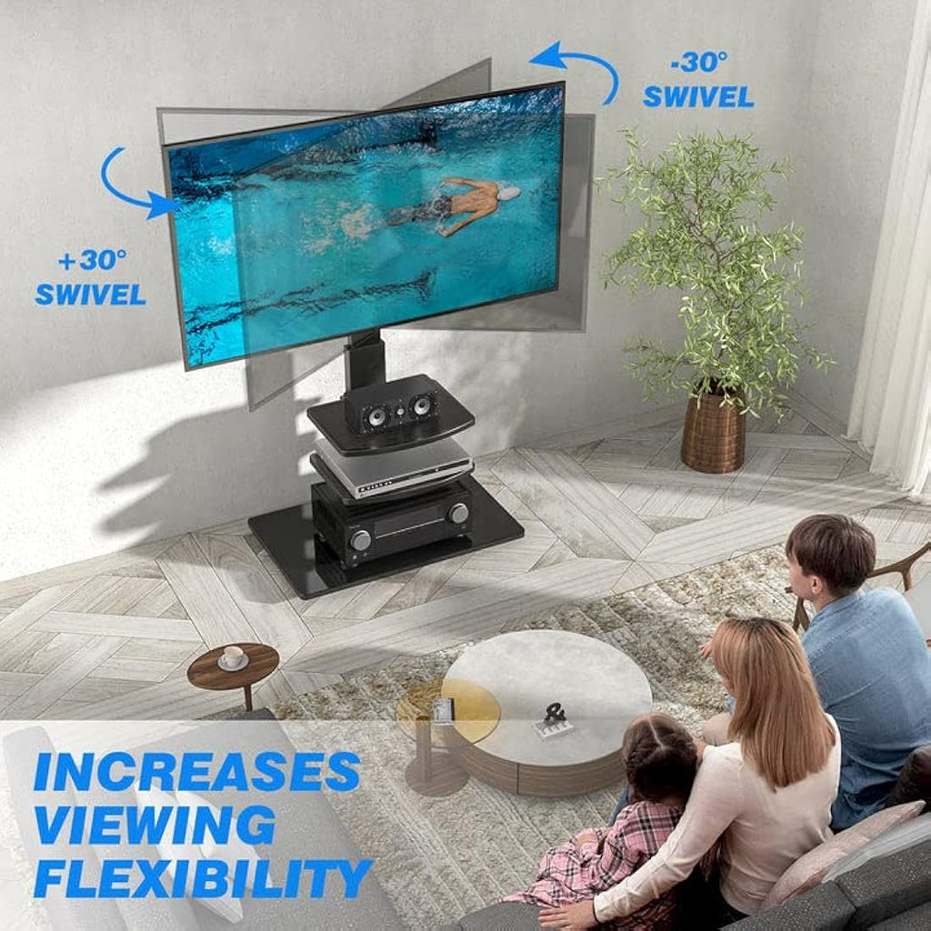 RFIVER Swivel Floor TV Stand | Height Adjustable 3-Tier Shelves for 32-70"
