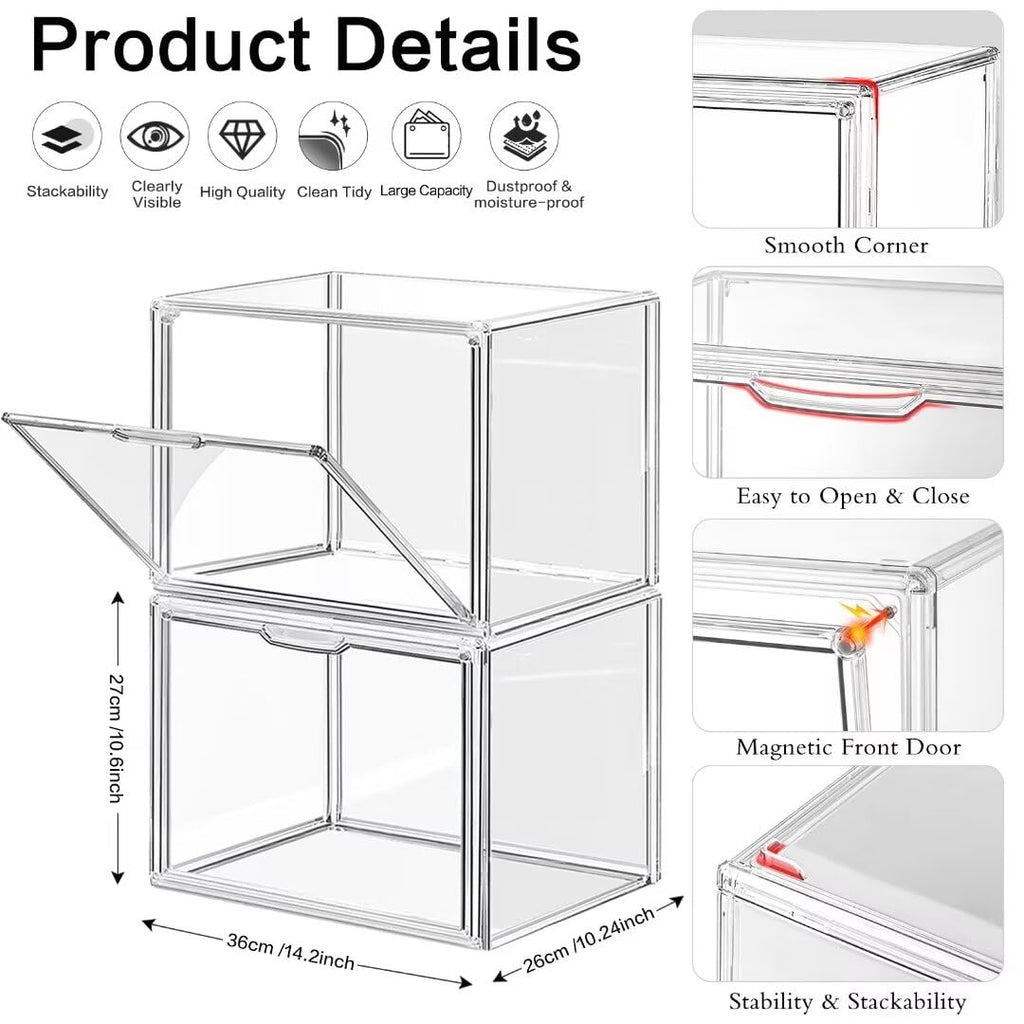 LINYAPRY 4-Pack Stackable Acrylic Handbag Storage Case with Magnetic Door