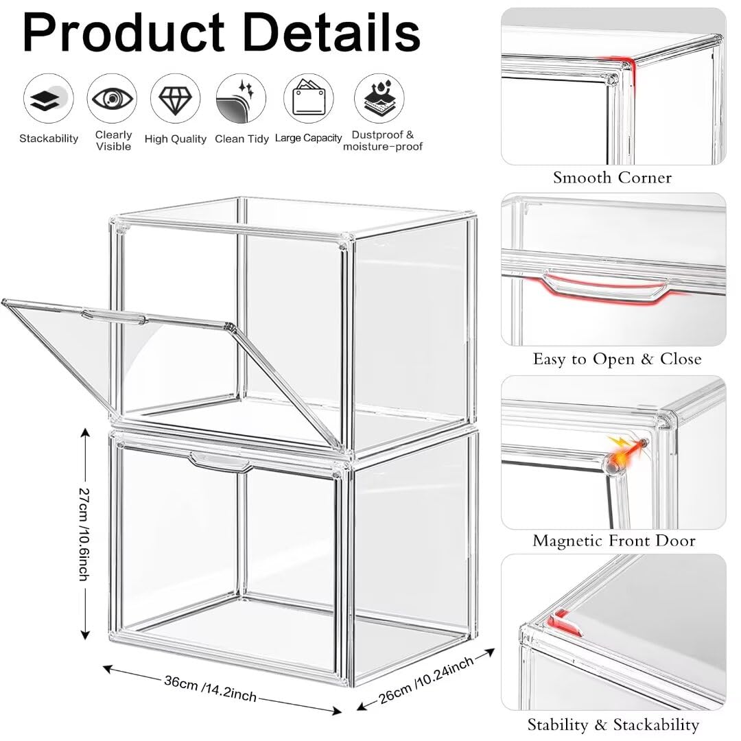 LINYAPRY 4-Pack Stackable Acrylic Handbag Storage Case with Magnetic Door
