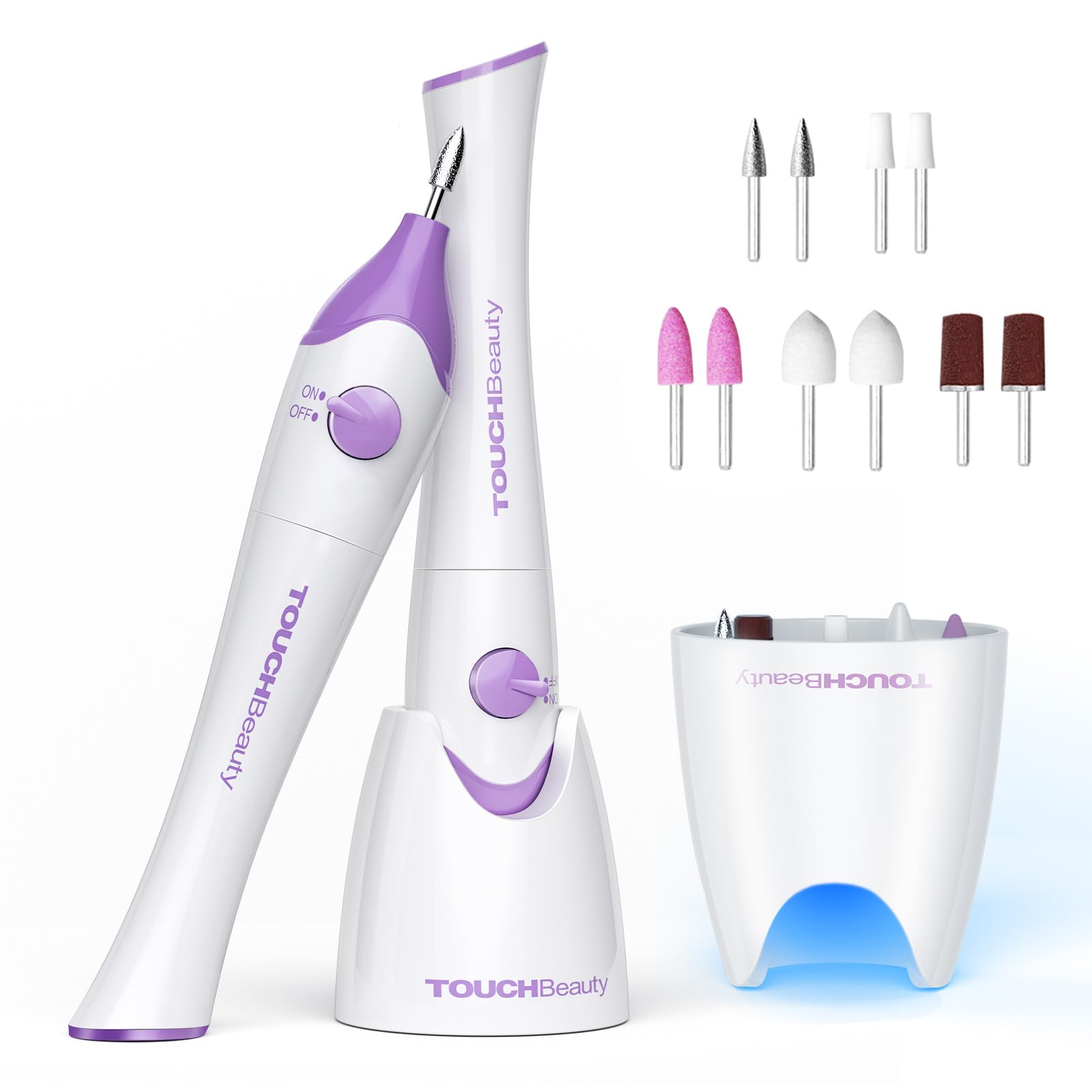 TOUCHBeauty 5-in-1 Electric Nail Drill Set with UV Dryer – Purple