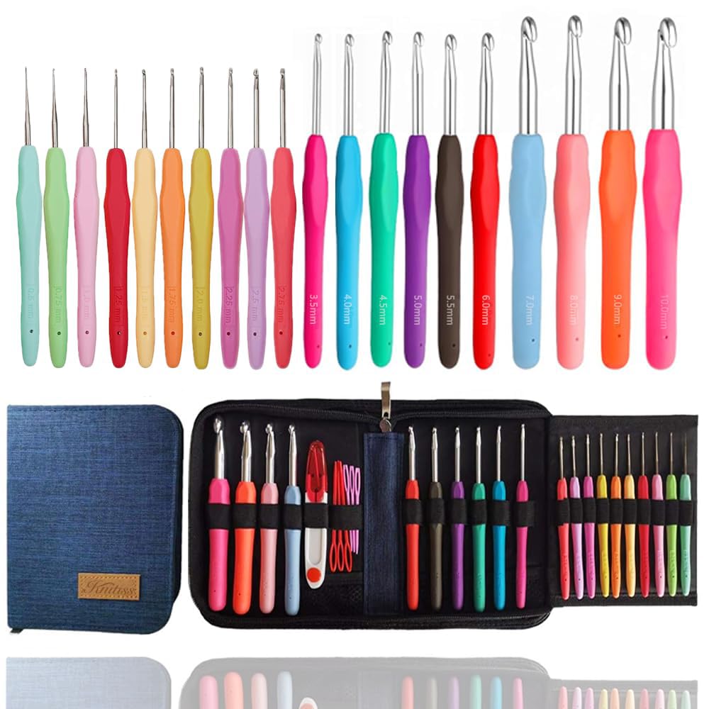 Knitiss 20 Sizes Ergonomic Crochet Hooks Set with Case for Arthritis