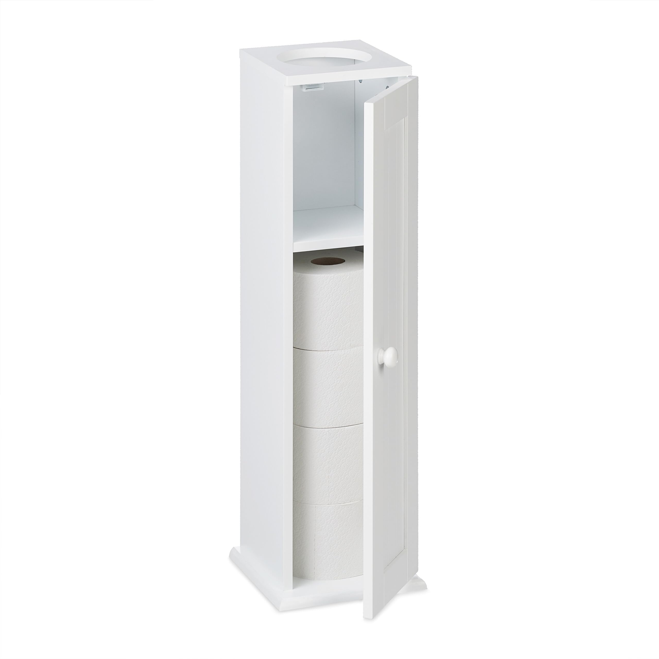 Relaxdays White Wooden Bathroom Cabinet – Narrow Toilet Roll Storage
