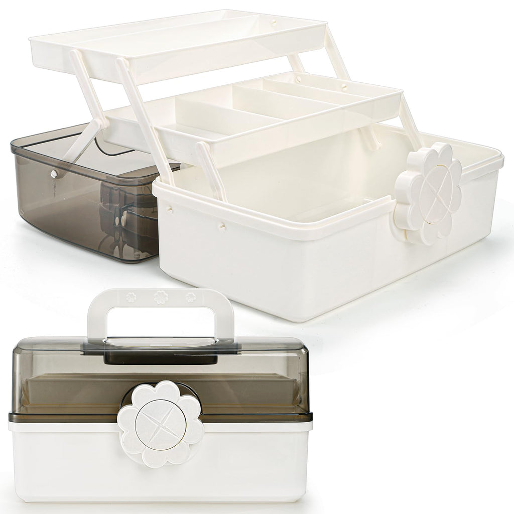 ZOOFOX 3 Layer Multipurpose Dividing Storage Box, Plastic Craft Storage Boxes with Compartments, Folding Tool Box Organizer with 2 Trays - image 1