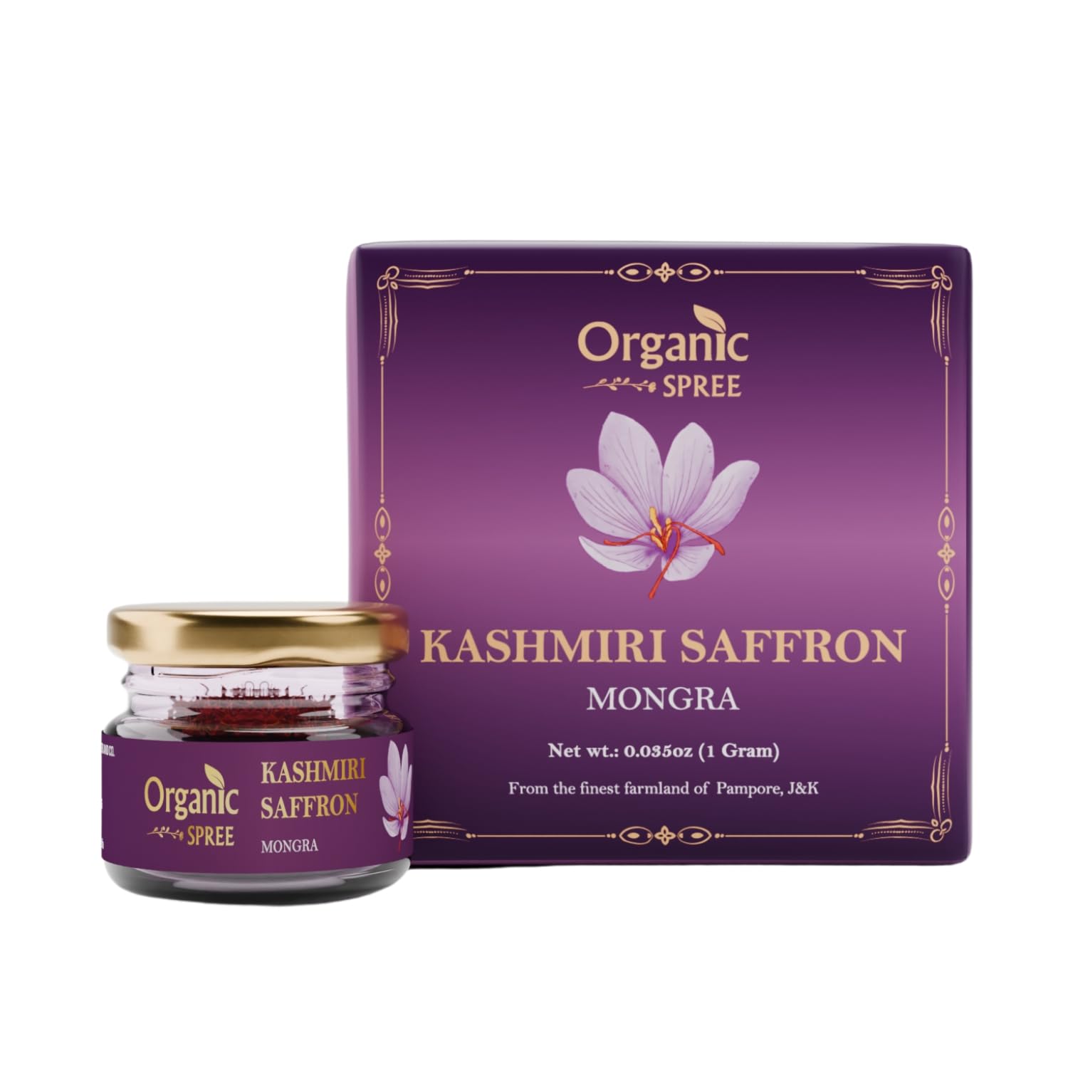 Organic Spree Kashmiri Saffron – 1g Pure Grade A+ Mongra Kesar Threads