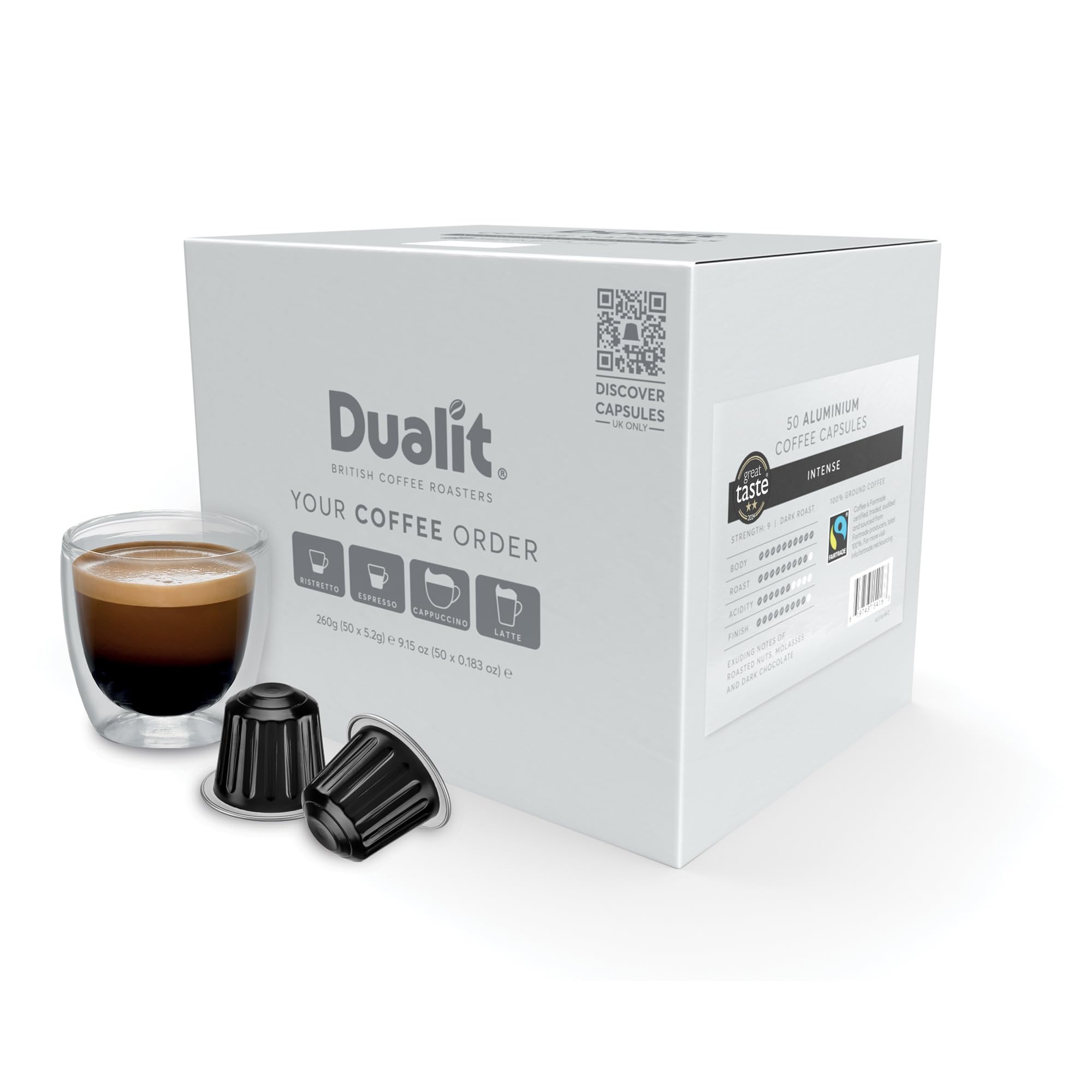 Dualit Intense Nespresso Compatible Coffee Pods – Recyclable Aluminium – 50pk