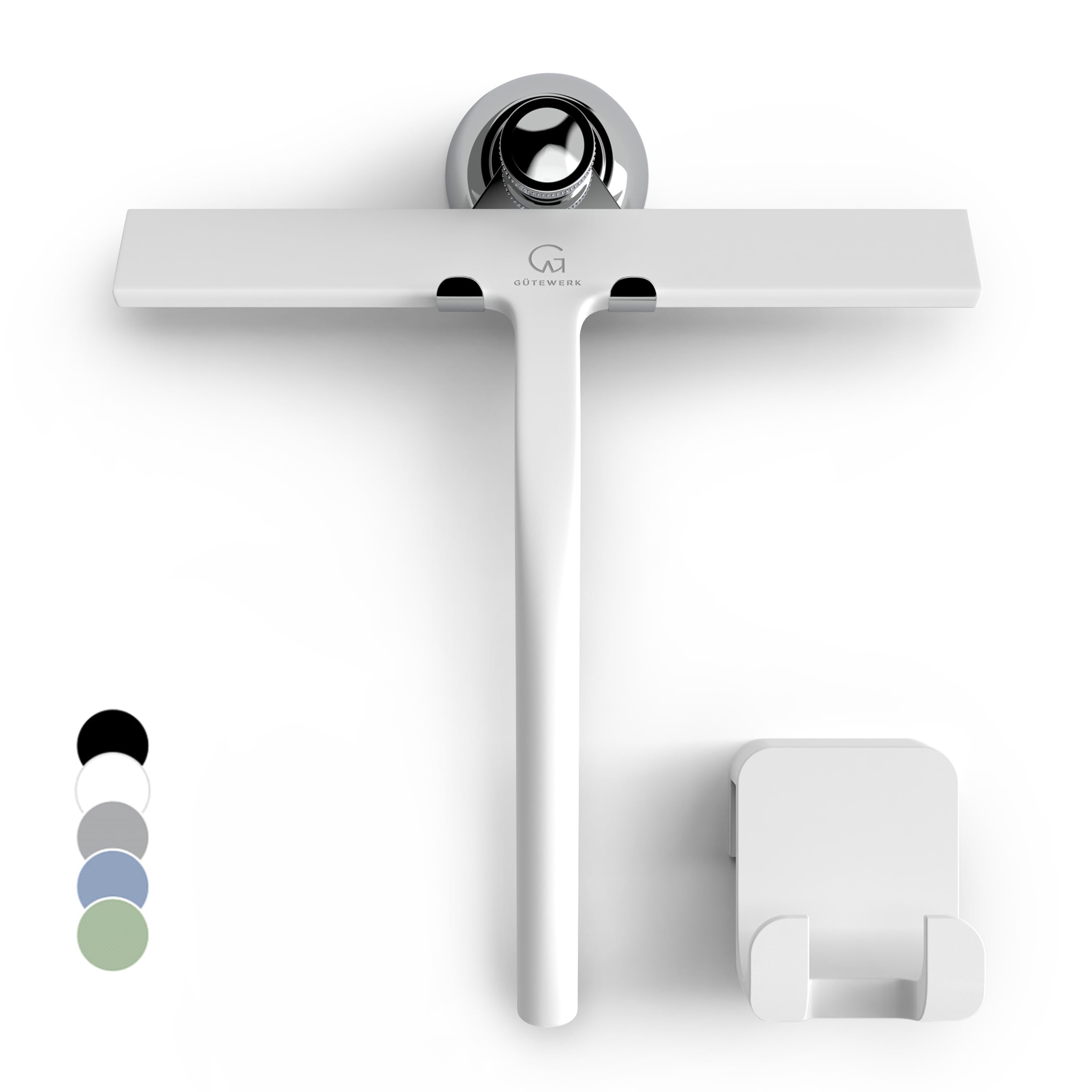 GÜTEWERK 9" Shower Squeegee – White Silicone with Suction Cup Hook