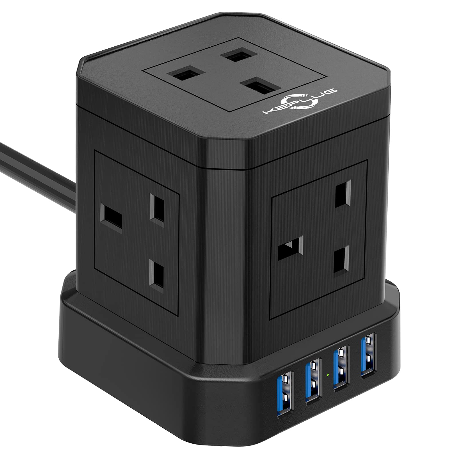 KEPLUG Cube Extension Lead | 5 Way Multi Plug Power Strip with 4 USB