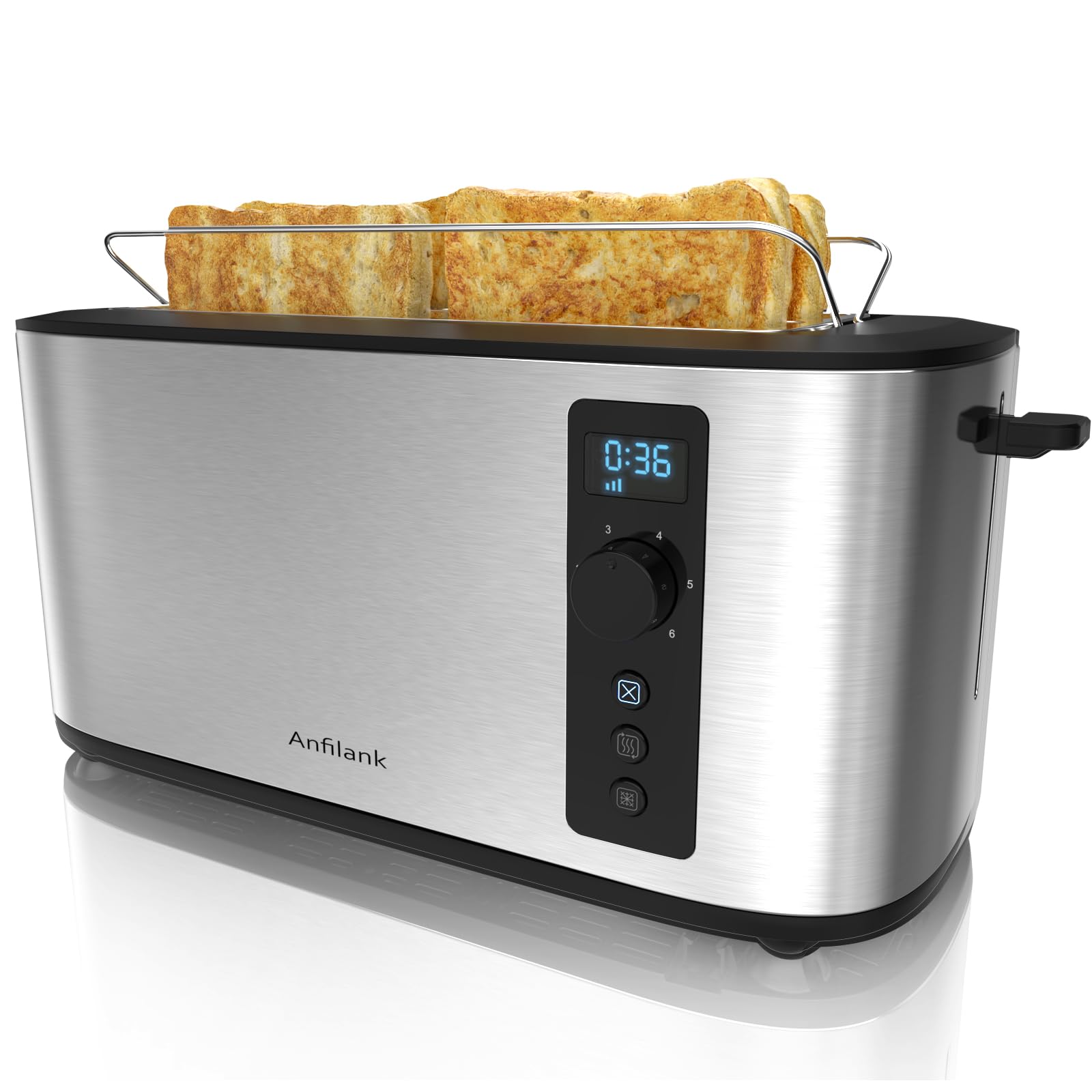 Anfilank 4 Slice Toaster – Stainless Steel with Digital Timer & Rack