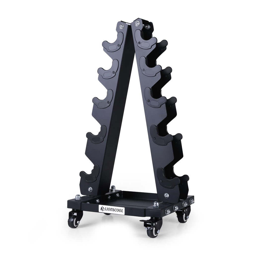 LIONSCOOL A-Frame Dumbbell Rack - Steel Weight Stand with Wheels