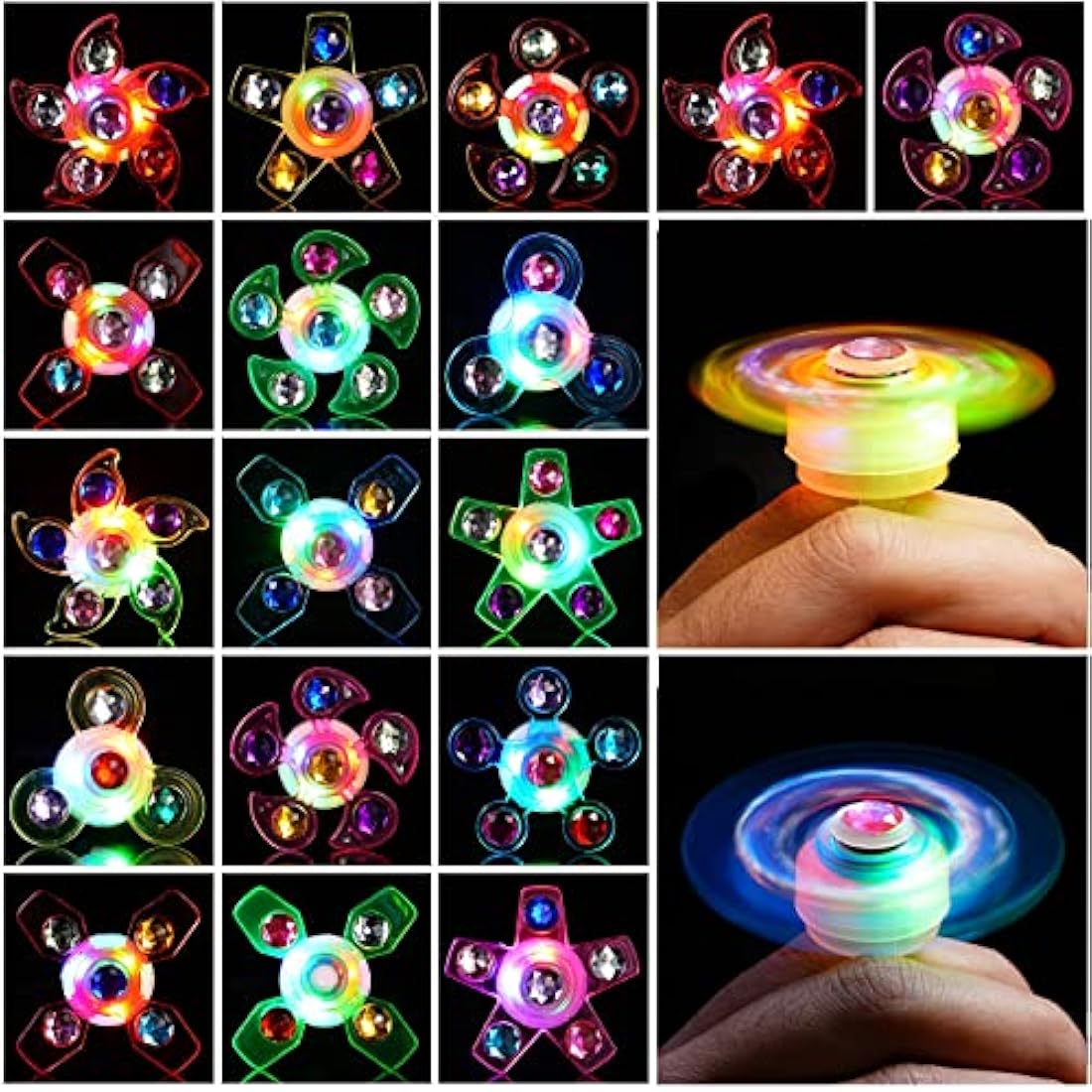 Mikulala LED Light Up Fidget Spinner Rings – 24 Pack Glow Party Favours