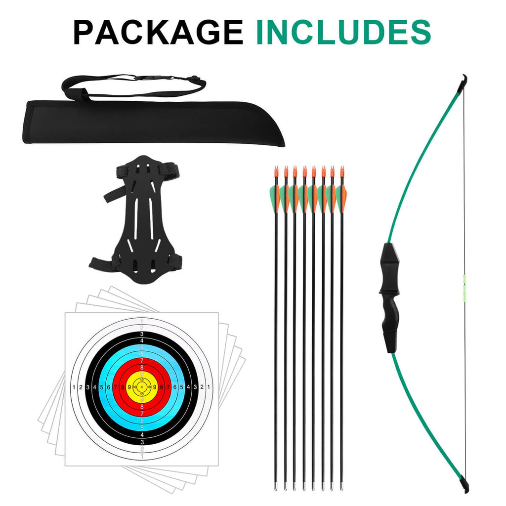 Dostyle Recurve Bow and Arrows Set for Youth Beginners – Green, 20lb