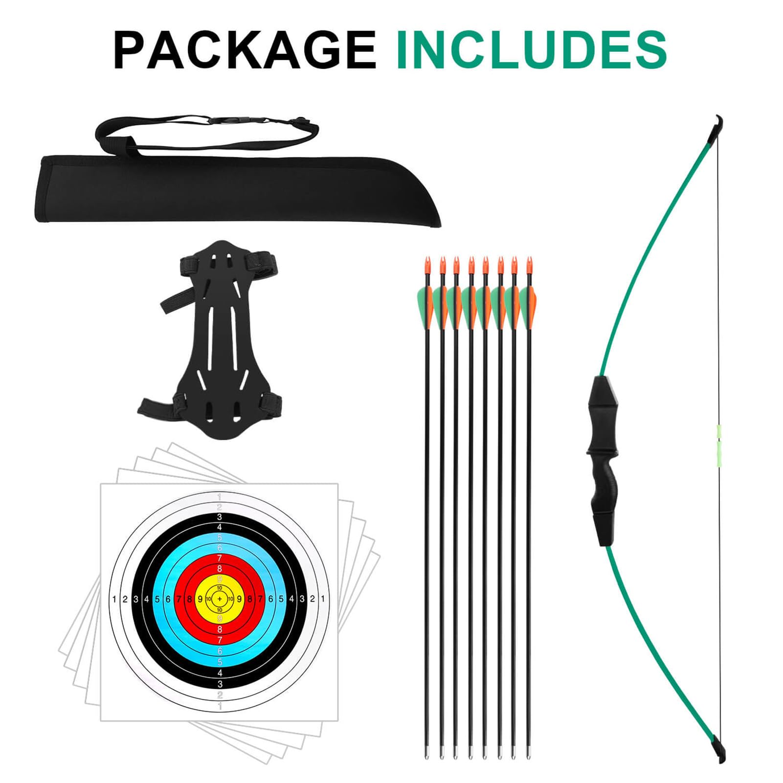 Dostyle Recurve Bow and Arrows Set for Youth Beginners – Green, 20lb
