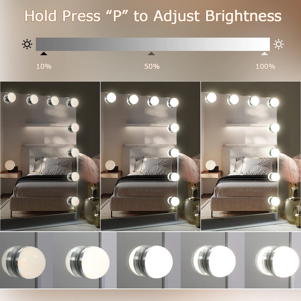 Hansong Hollywood Vanity Mirror with 15 LED Bulbs and 10X Magnification