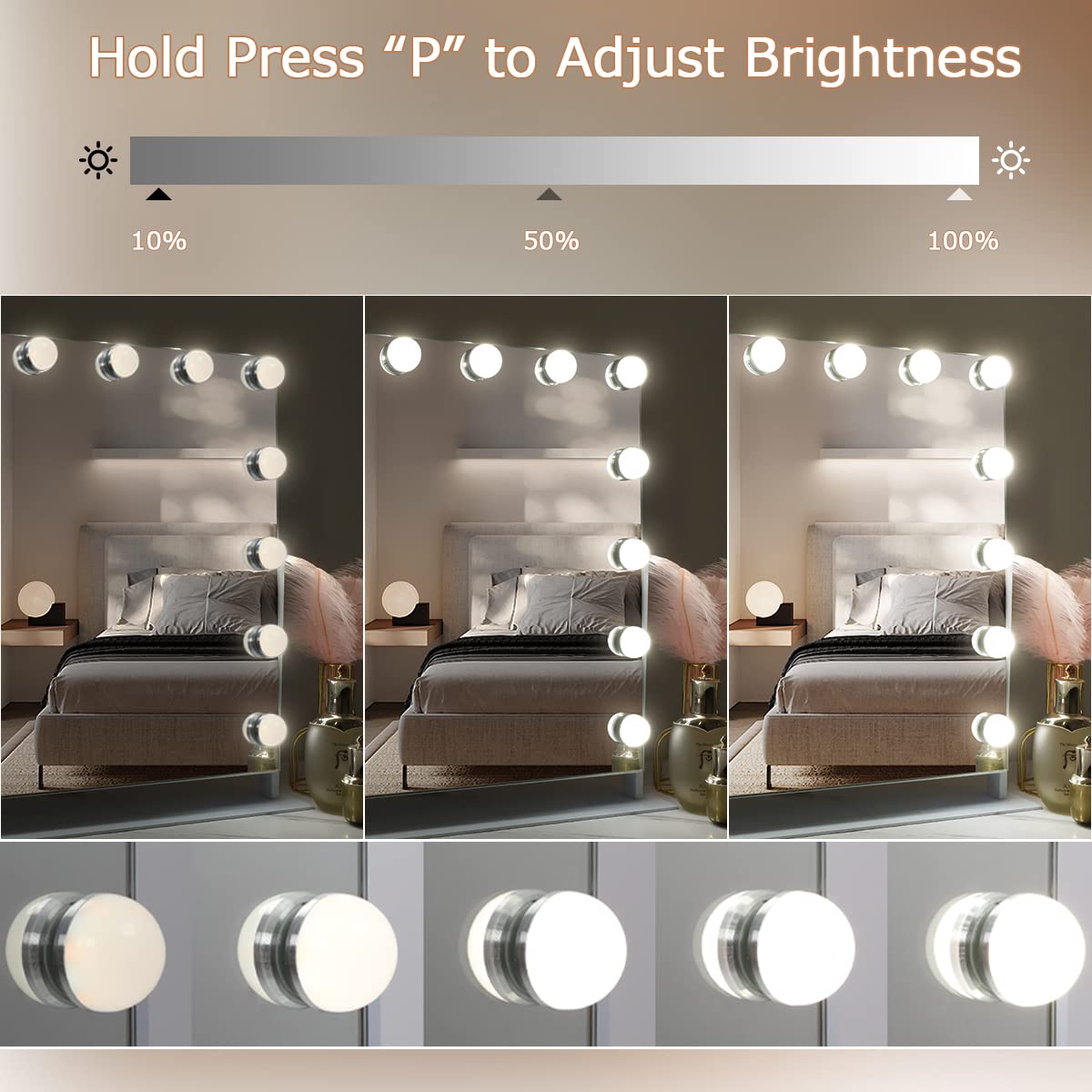 Hansong Hollywood Vanity Mirror with 15 LED Bulbs and 10X Magnification