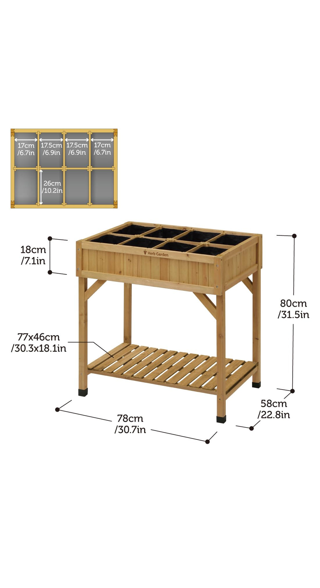 VegTrug 8 Pocket Herb Planter – Natural Wooden Raised Garden Bed